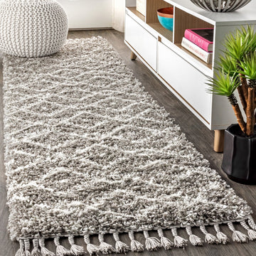 Mercer Shag Plush Tassel Moroccan Diamond Area Rug